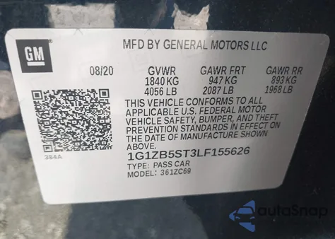 2020 Chevrolet Malibu Fwd Ls из США, поврежденный, VIN 1G1ZB5ST3LF155626